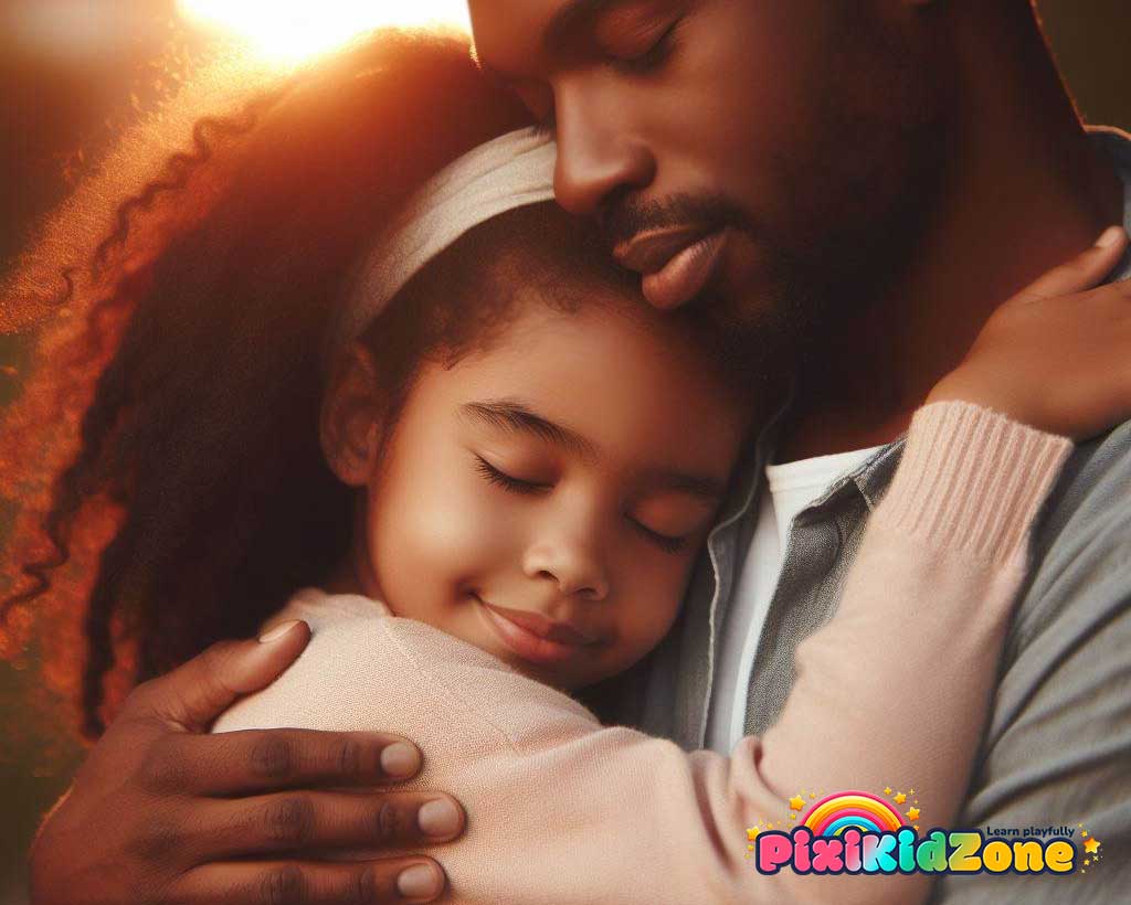 a 3 year old child hugs their dad around the neck - pixikidzone.com