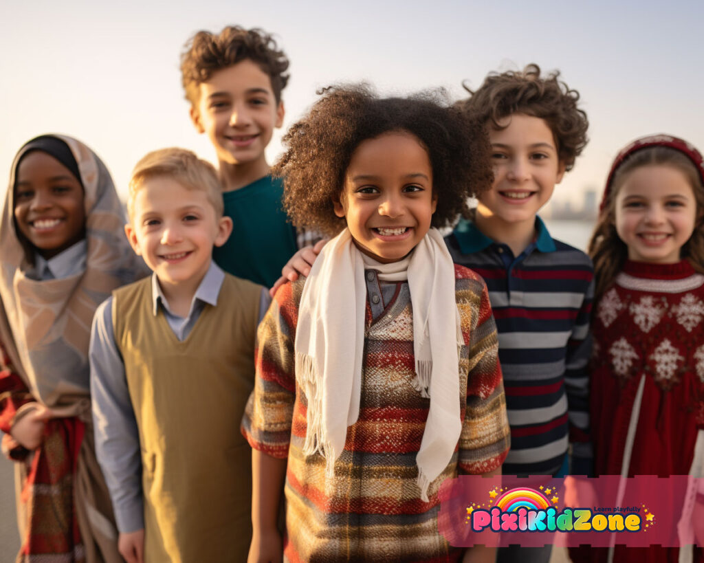 Children from different cultures stand side by sid