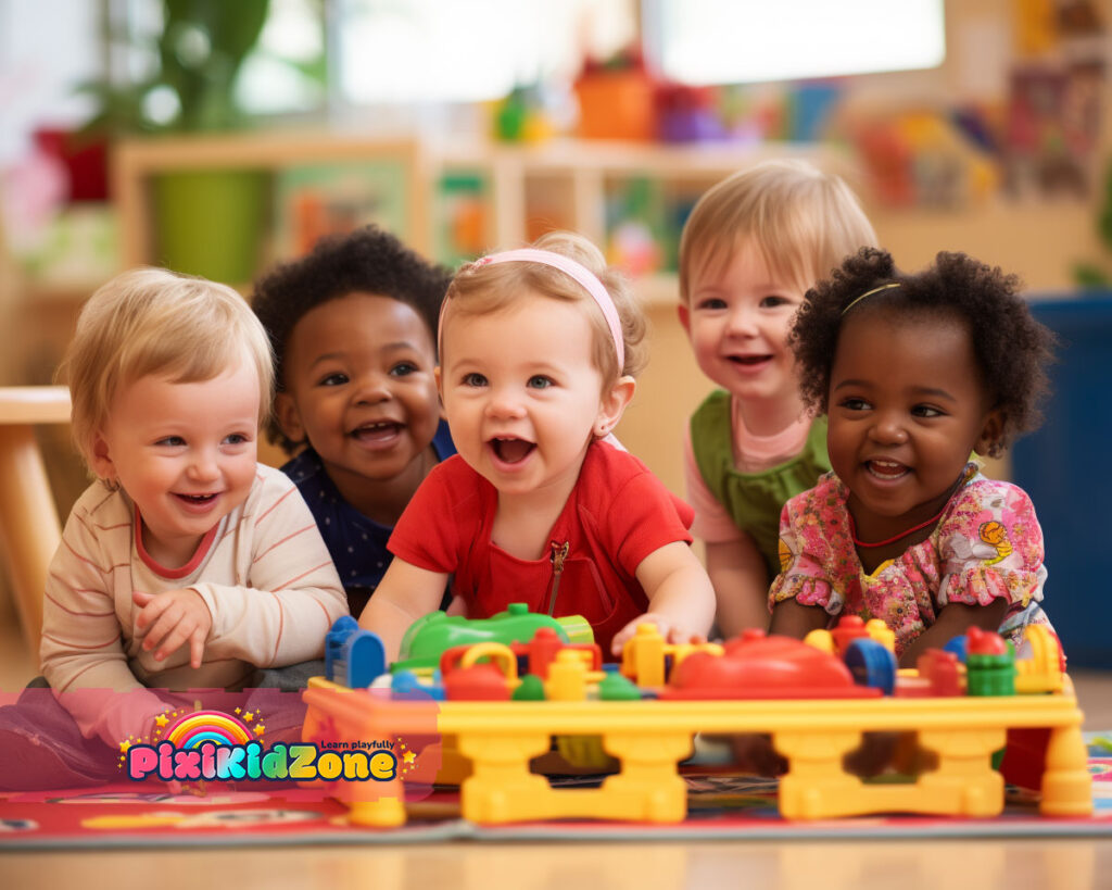 Group of toddlers playing together in a daycare