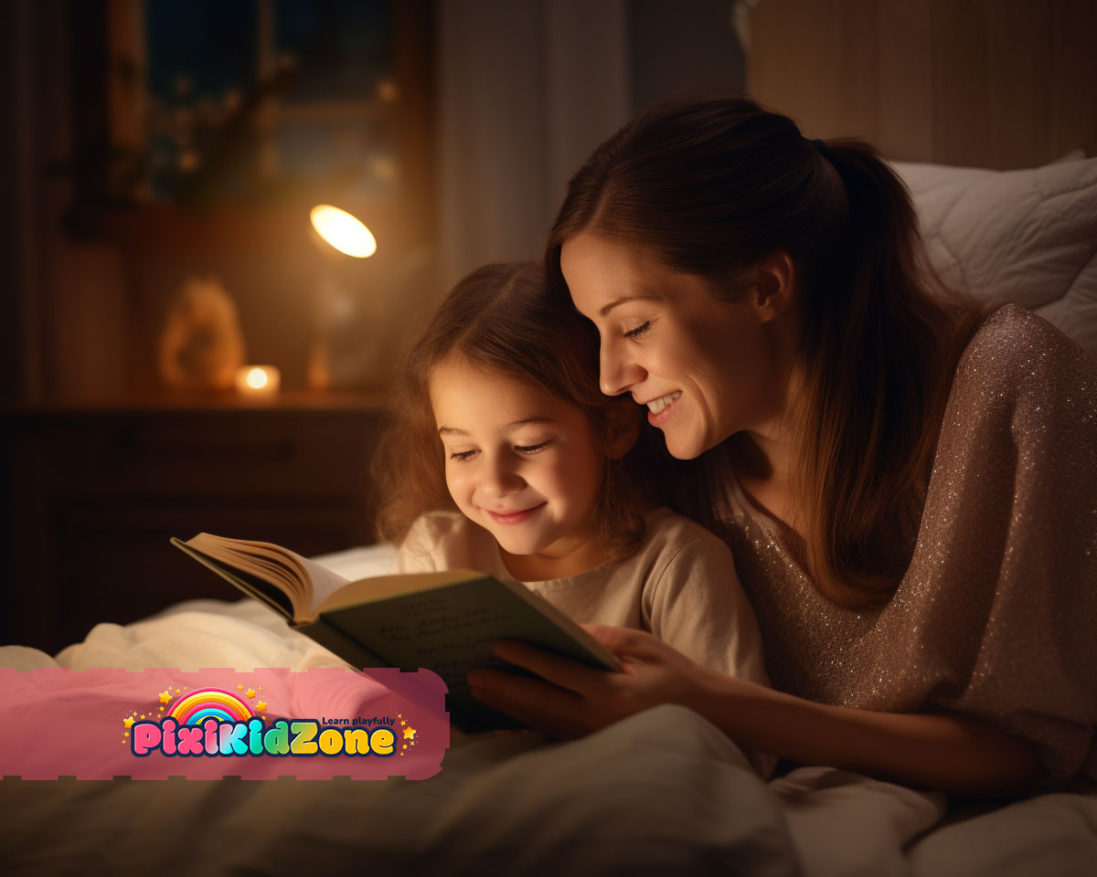 Mom tells her daughter bedtime story