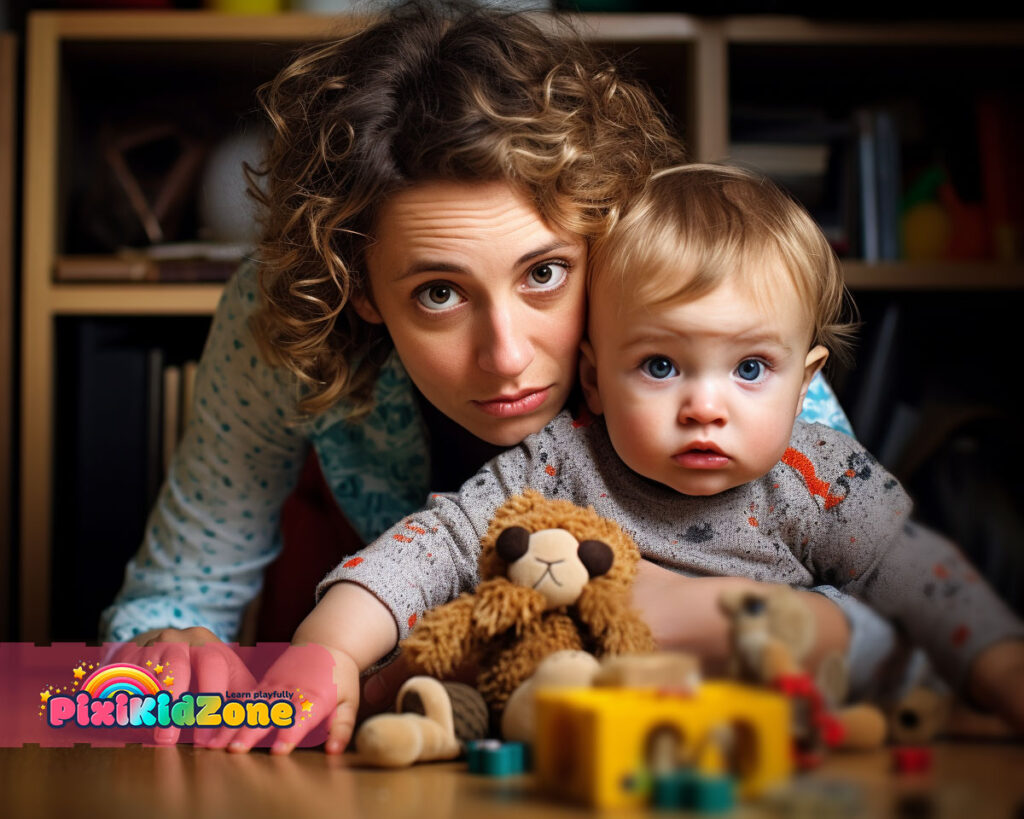 Mother and son look worried