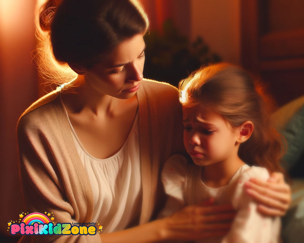 Mother consoling her daughter during a moment of distress