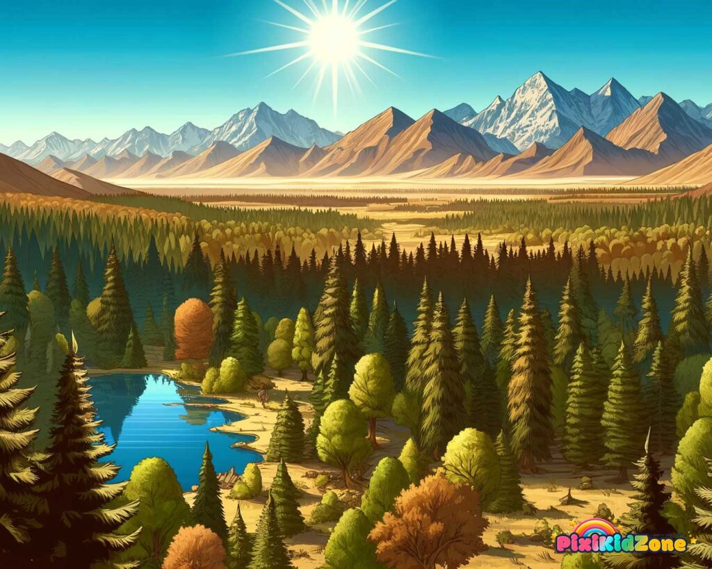 Beautiful forest with lake mountains in the background - pixikidzone.com