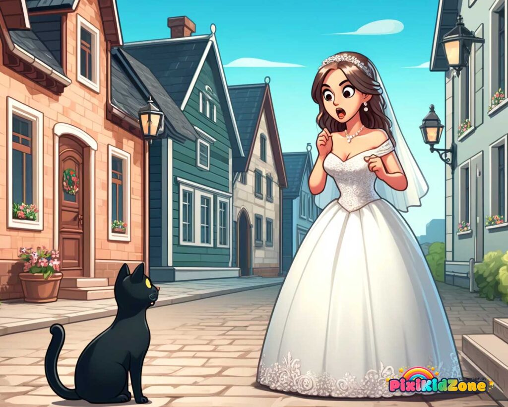 Bride getting scared by a black cat - PixiKidZone.com