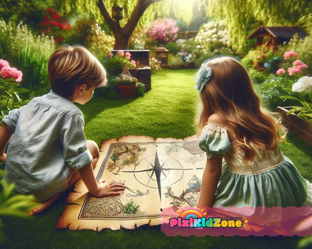 Examine a map with a drawn arrow on the ground - pixikidzone.com