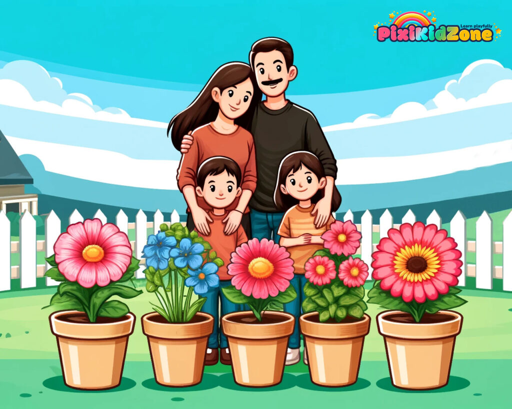 Loving family with the replanted flowers - pixikidzone.com