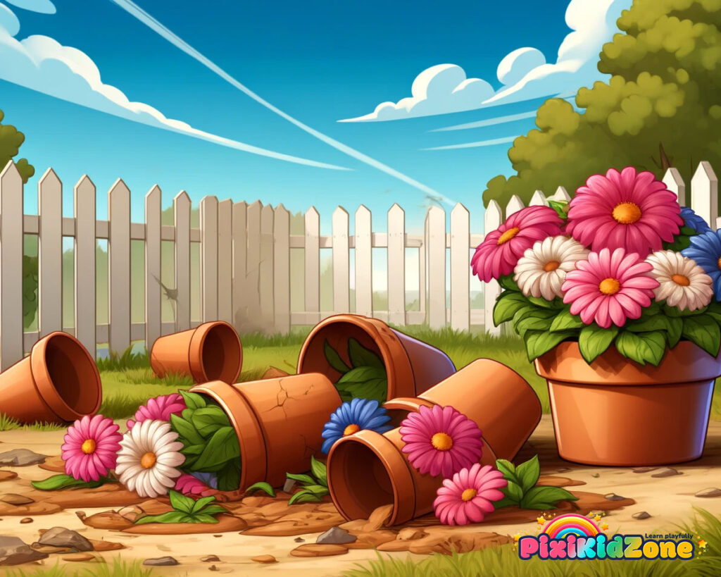 Potted flowers lying on the ground, having been knocked over - pixikidzone.com