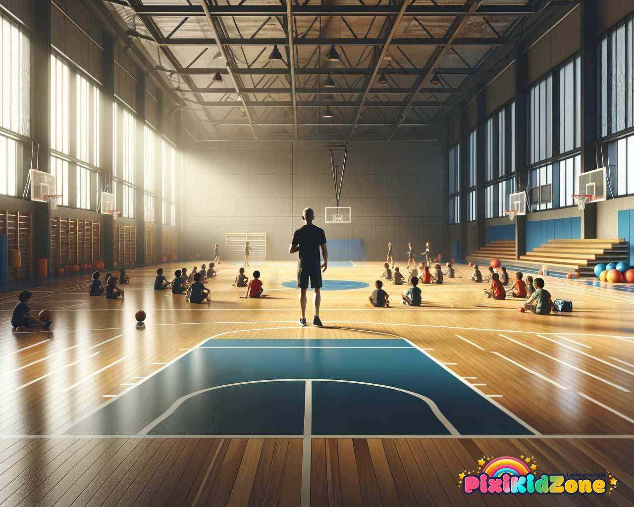 the gym teacher explains to then children - pixikidzone.com