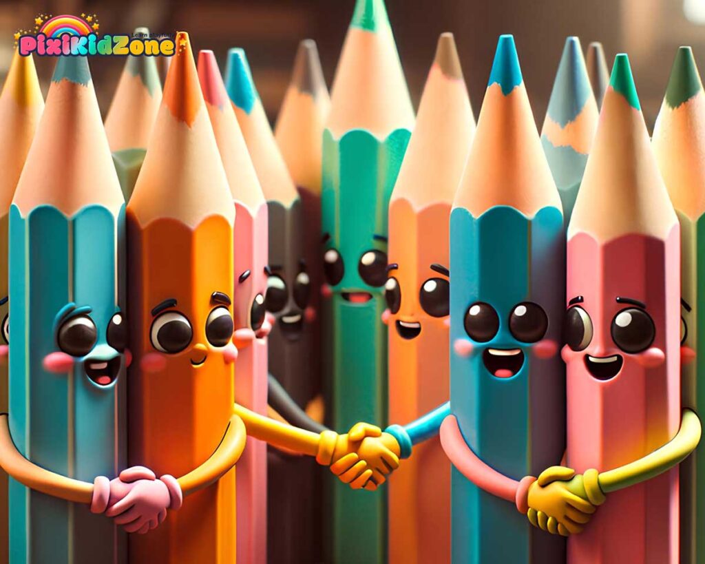 The pencils rejoice and shake hands