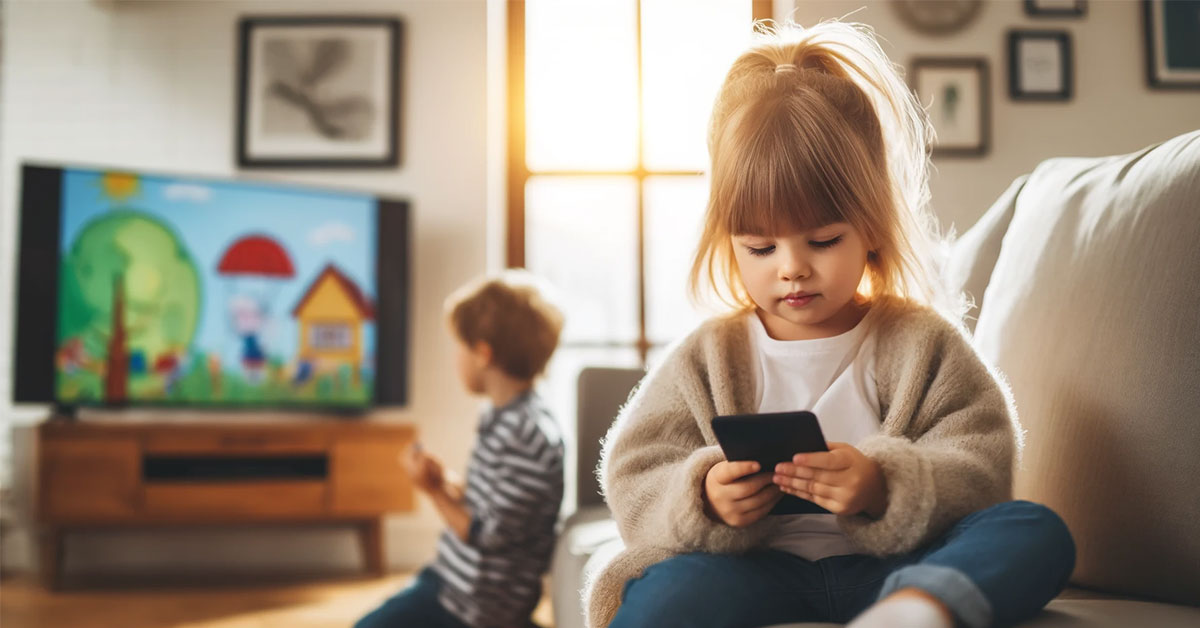 The children are on the phone and watching TV - pixikidzone.com