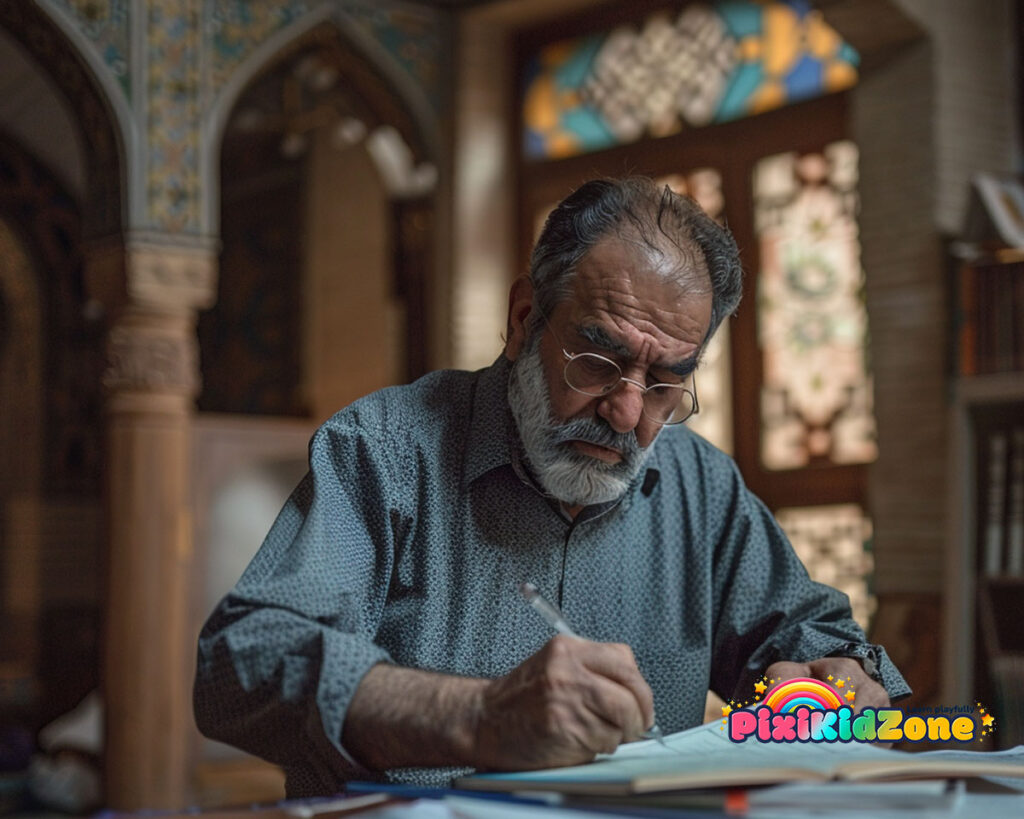 An older Arab mathematician is doing calculations