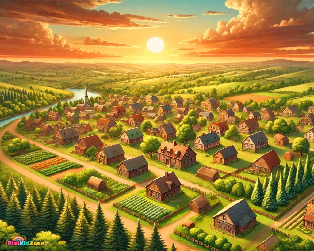 Peaceful little village of children with the round forest - pixikidzone.com