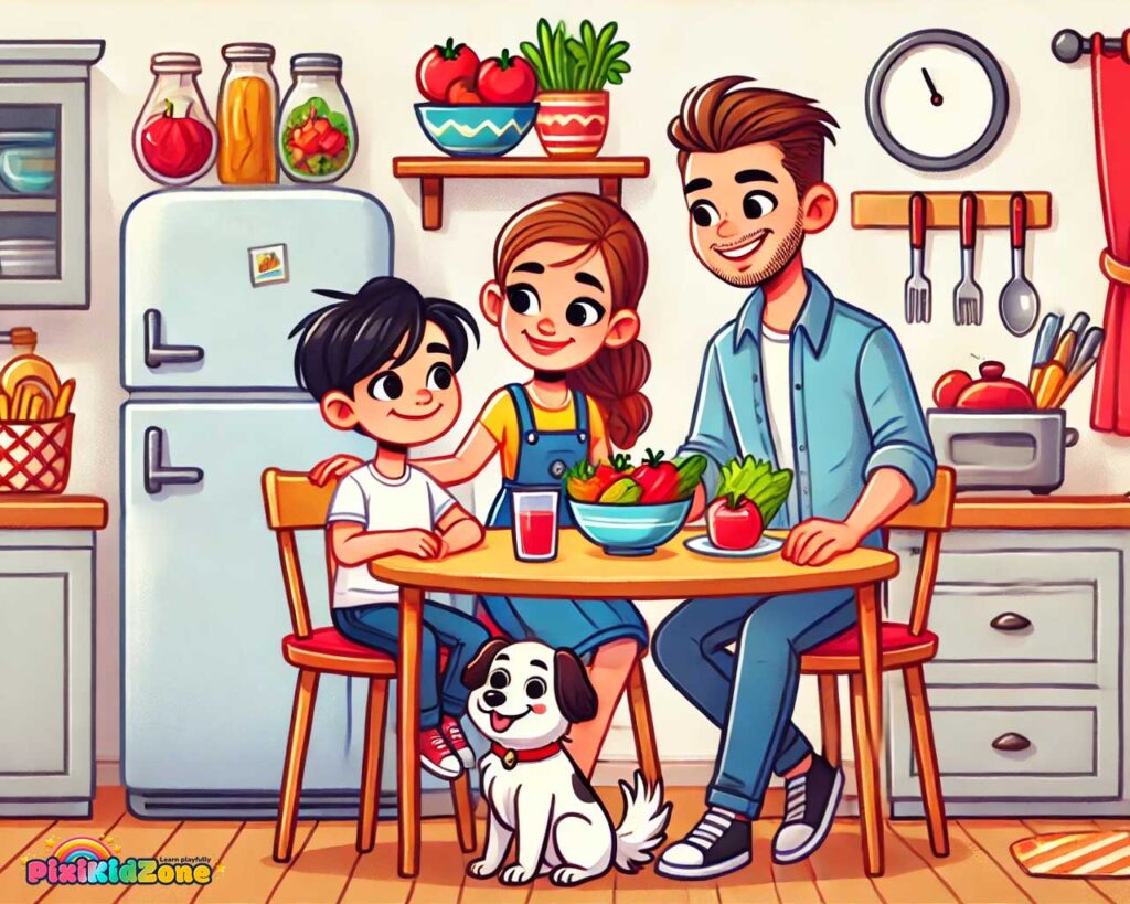 The family is eating in the kitchen - pixikidzone.com