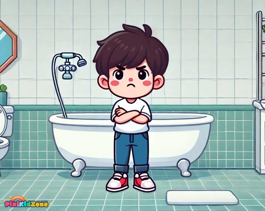 The little boy doesn't want to take a bath - pixikidzone.com