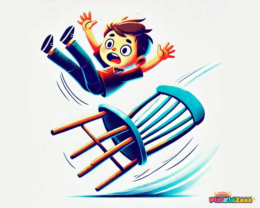 The little boy tips over with the chair - pixikidzone.com