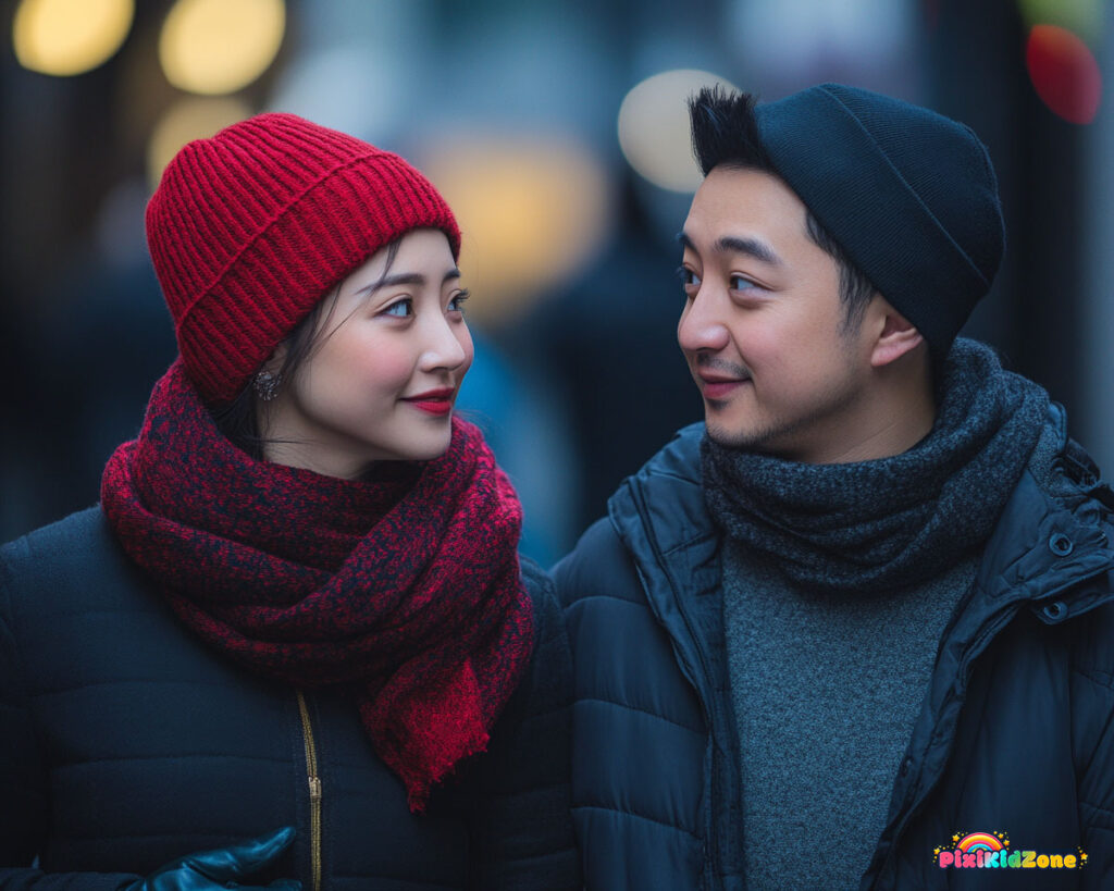 Two young Chinese lovers gazing at each other - pixikidzone.com