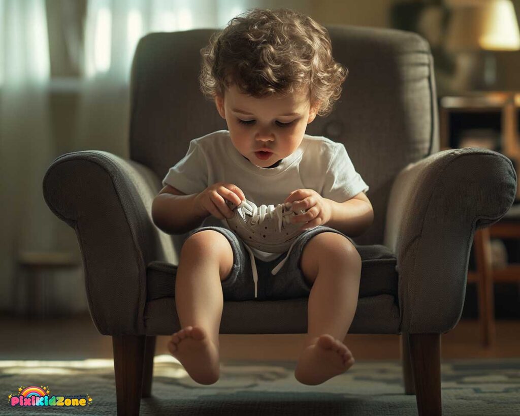 Little boy is putting on his shoes - Growth spurt 2 years
