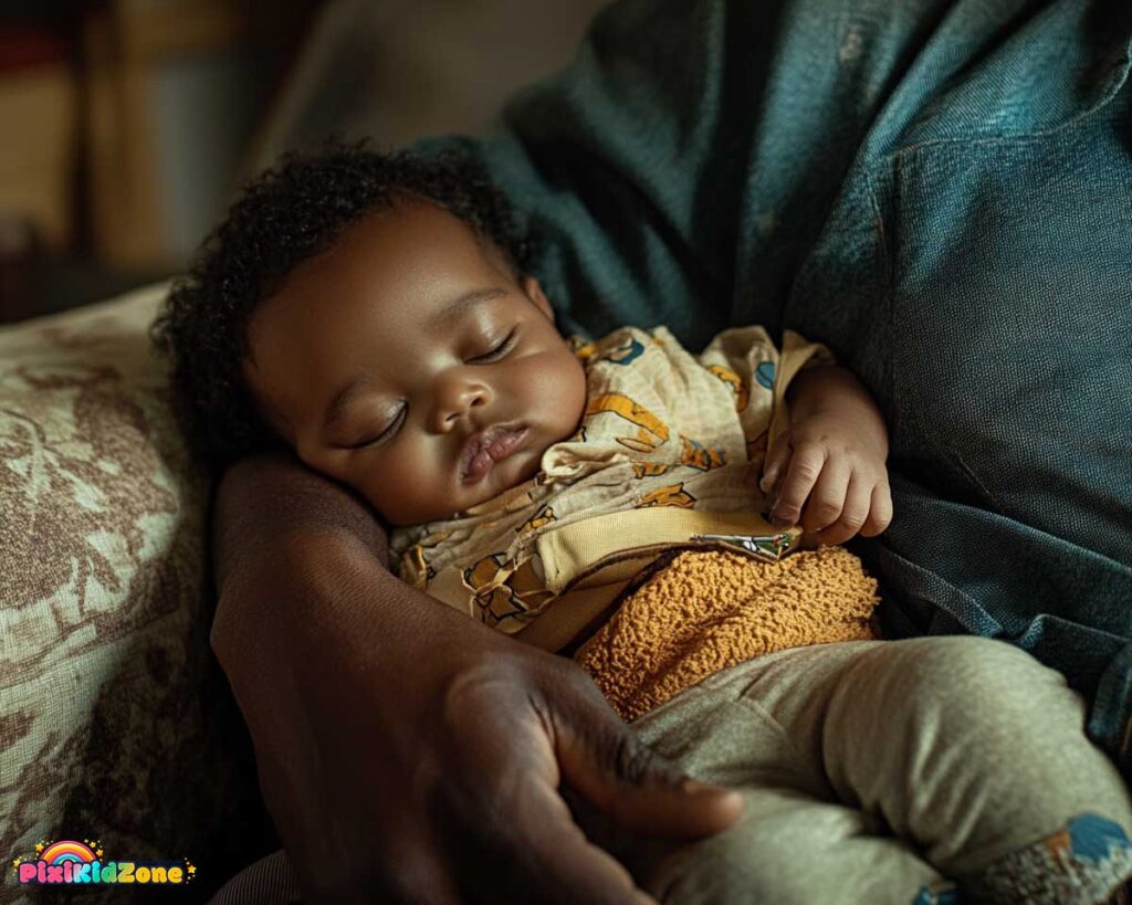 Growth Spurt 3 Months 
 - Baby sleeping in fathers lap