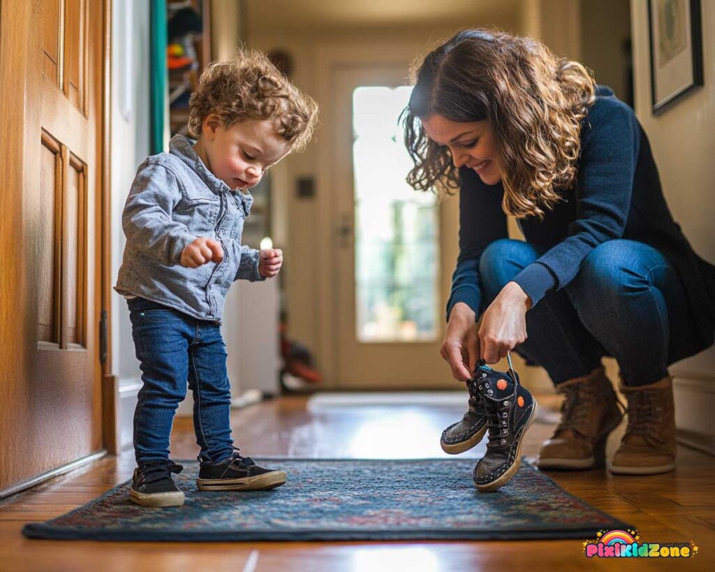 Little boy is looking at his shoe - Growth spurt 3 years