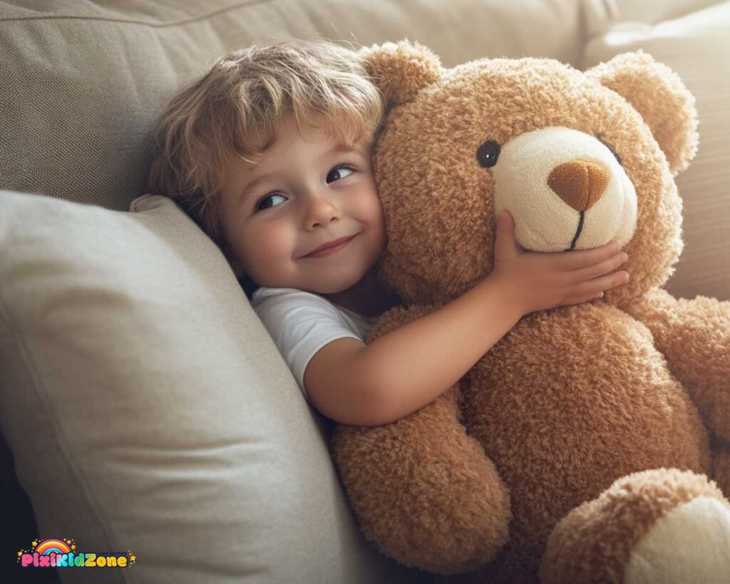 Little girl hugging her teddy bear - Growth spurt 3 years