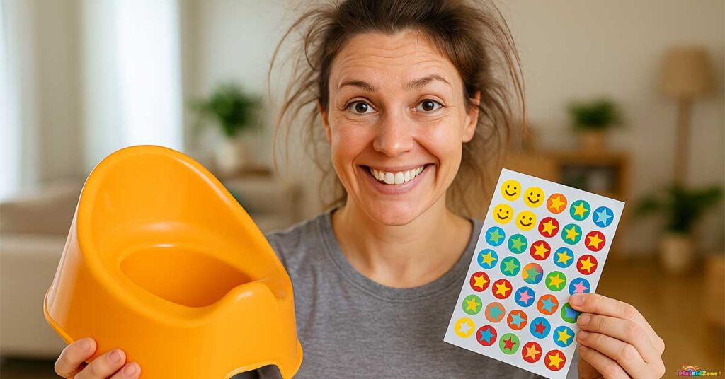 Potty training essential mom with reward stickers.